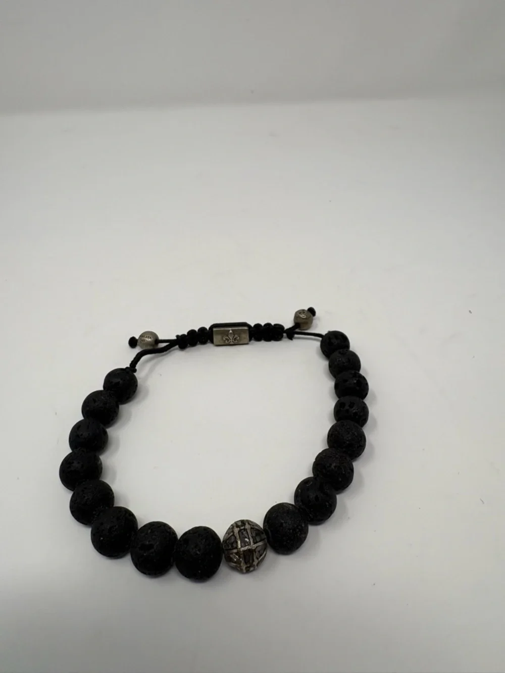 Nialaya 925 Silver Lava Stone Skull Bracelet